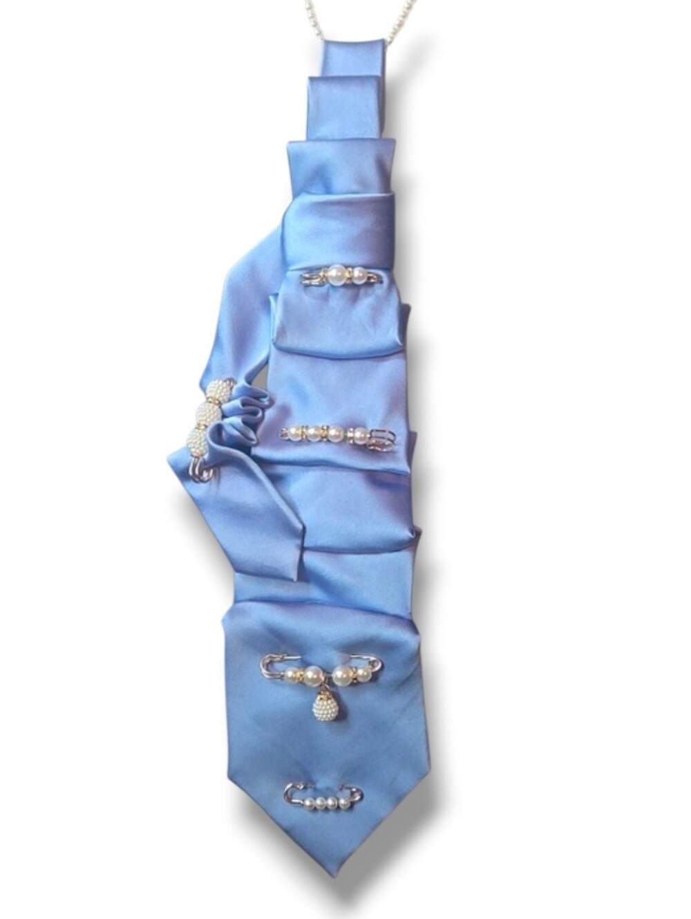 3/$60 Light Blue Satin Cravat with Pearl Accent Pins
